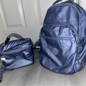 Kipling Shiny Blue Backpack and Crossbody Set